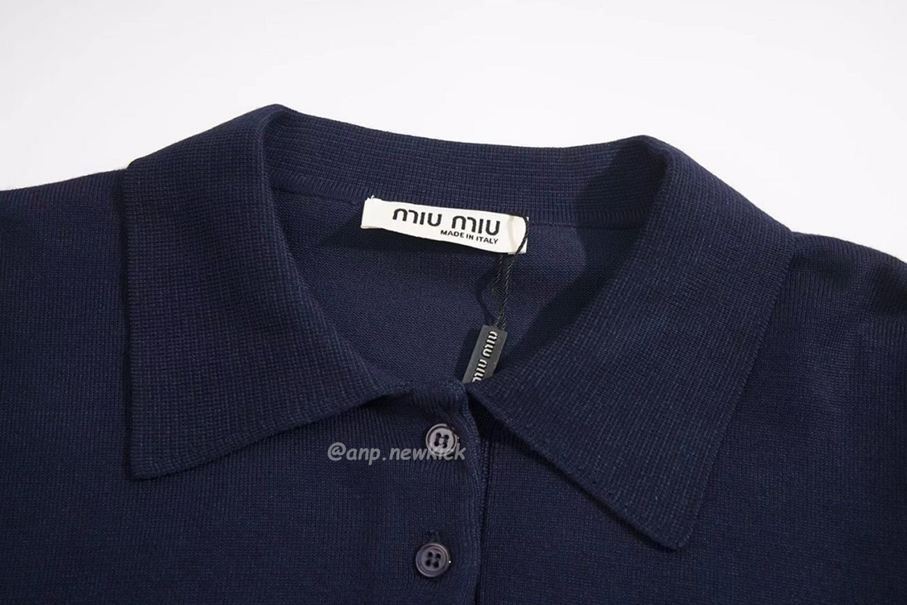 Miu Miu Logo Embroidery Polo Top In Navy (6) - newkick.org